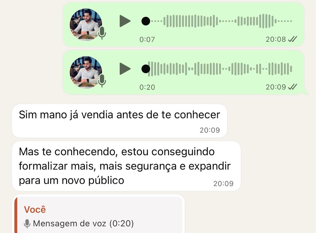 Print de conversa sobre formalizar melhor a operação e ampliar o público.